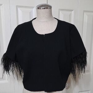 White House Black Market Black Cape with Feather Trim